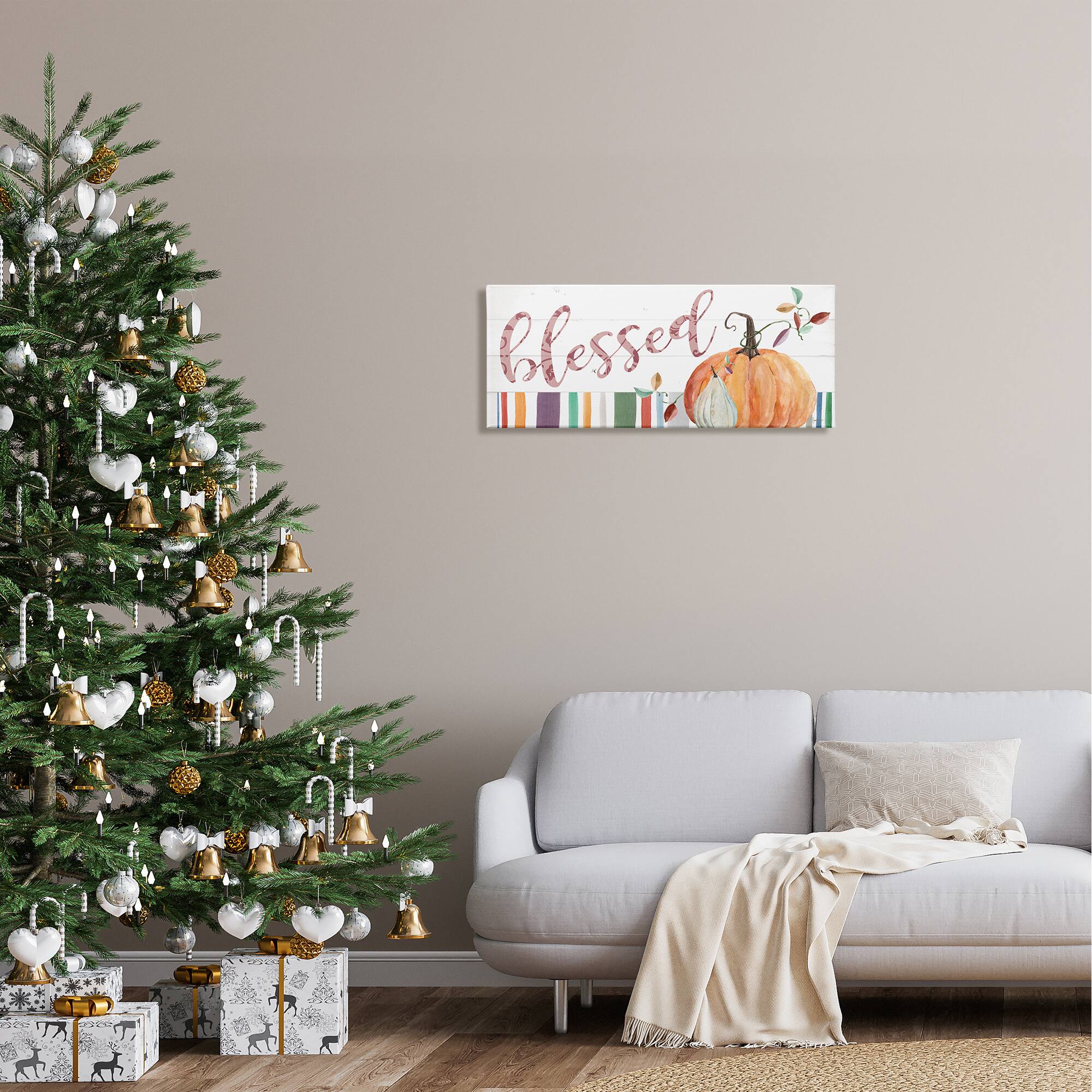 Stupell Industries Blessed Striped Festive Pumpkin Canvas Wall Art